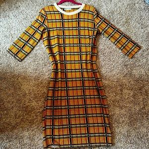 Zara plaid harvest dress, midi crew neck size Medium